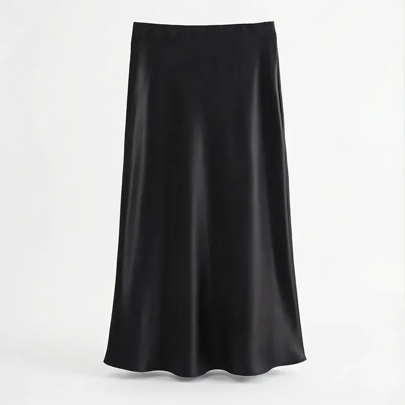 skirt, midi skirt, satin skirt, high waisted skirt